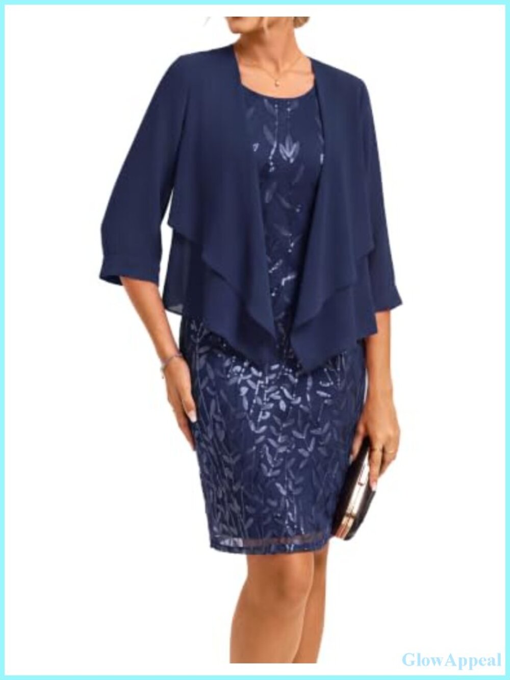 GRACE KARIN Two-Piece Sequin Sheath Dress Chiffon Jacket Wedding Guest